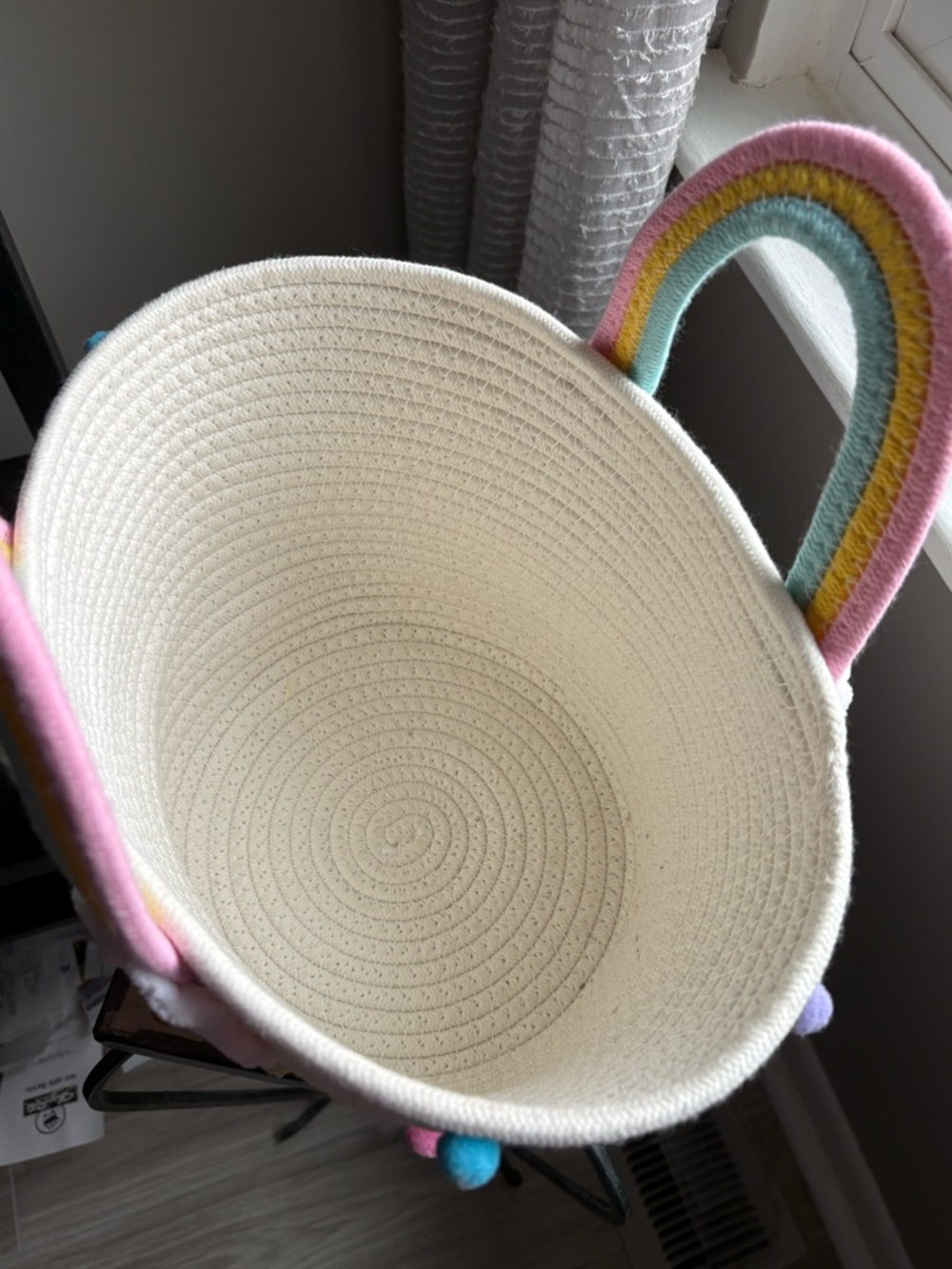 Kids Rainbow Pom-Pom Basket Tote - White - Picture 3 of 3